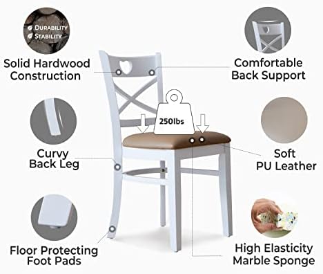 Livinia Kalp X-Geri Yemek Sandalyesi 2 Set, Katı Malezya Meşe PU Deri Döşemeli koltuk minderi Ahşap Çapraz Arka Yan Sandalyeler