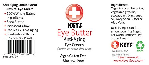 Keys Eye Butter Havasız Seyahat Pompasında Hassas Ciltler için Işıldayan Doğal, Vegan, Kimyasal İçermeyen Nemlendirici Göz