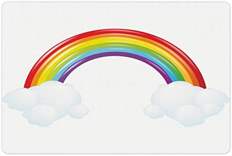 Yiyecek ve Su için Lunarable Rainbow Pet Mat, Canlı Renkli Gökkuşağı zekası Doğanın Çizgi Film Tasvirini Yapabilir İlkbahar