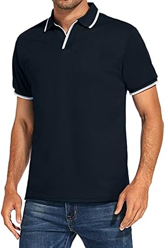 YHAIOGS Uzun Gömlek Erkekler için Erkek Moda Rahat Konfor Yumuşak Gevşek Açık Spor Yaka Düz Renk Gömlek Kısa Kollu T