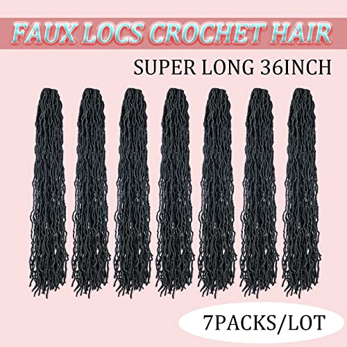 Yumuşak Locs 36 İnç 7 Paketleri Siyah Kadınlar için Yeni Sahte Locs Tığ Saç Süper Uzun Tanrıça Locs Tığ Örgüler Kıvırcık
