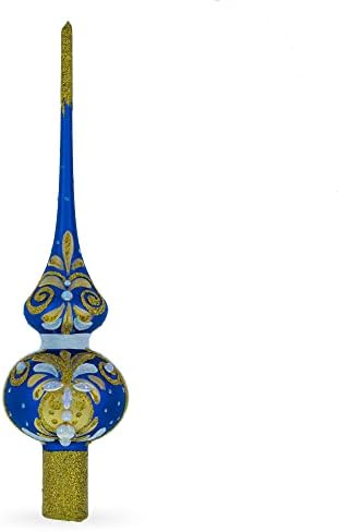 Mavi Cam üzerine Bejeweled Altın Noel Ağacı Kaban 11 İnç