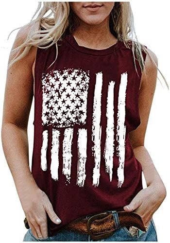 PANOEGSN kadın Amerikan Bayrağı Baskı Tankı Üstleri Gevşek Fit Egzersiz Gömlek Yaz Kolsuz Tişört 4th Temmuz Grafik Tees